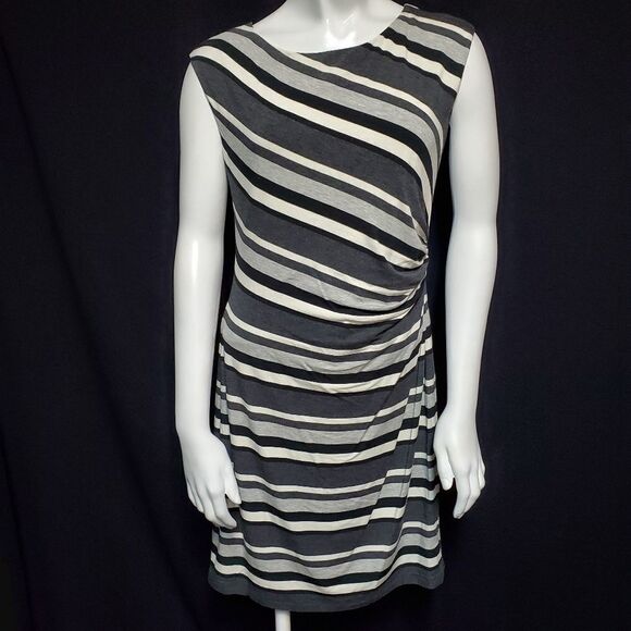 NWT Loft Gray & Black Striped Dress (MP) - Picture 3 of 6